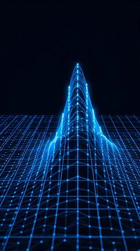 Abstract Data Wave Animation Over Grid Background, Forming a Peak and Then Receding. Dynamic 4k Looping Visual.