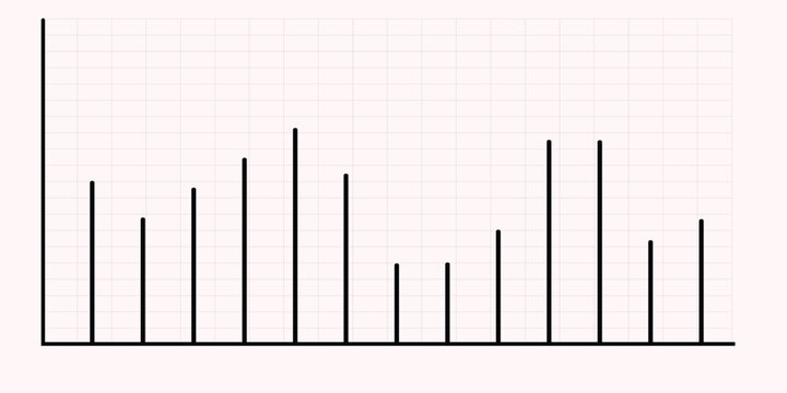 Bar chart on grid background, black column graph for data visualization. Financial infographic element with vertical bars. Business analytics chart for reports and presentations.