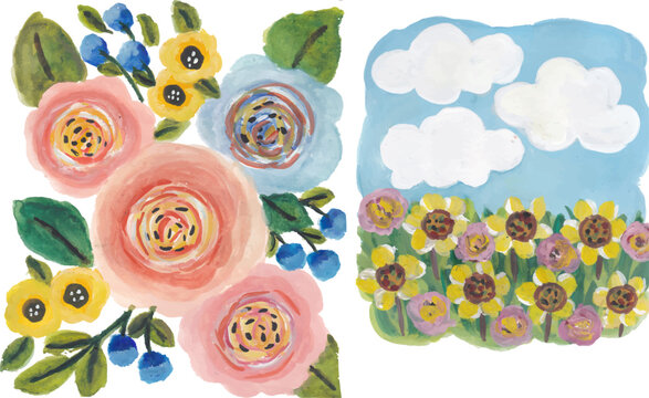 Floral and Sunflower Illustration Elements Set