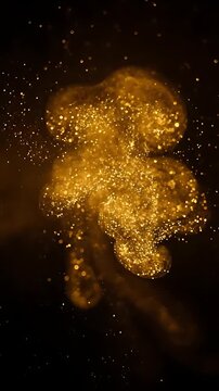 Golden Dust Explosion Animation with Shimmering Particles, Forming a Dynamic and Swirling Cloud Effect. and Motion Graphics