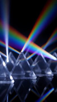 Crystal Prism Refracting Light Creating Vibrant Rainbow Spectrum Animation. Dynamic Abstract Motion Graphics for Visual Effects.