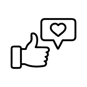 Thumb up like and social media heart comment notification icon set.