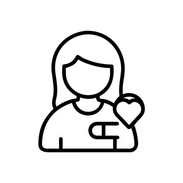 Woman avatar with heart pin icon for volunteer and social care work.