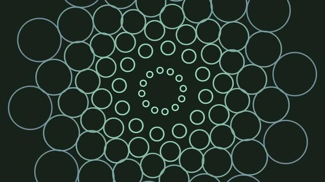 Abstract geometric background with concentric circles forming a spiral pattern on dark background.