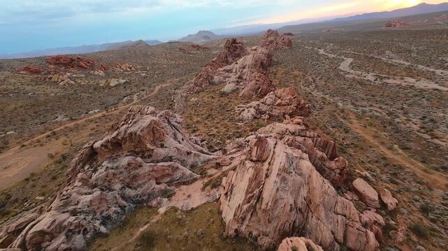 Aerial FPV Red Rock Formations Whitney Pocket Nevada Desert Fly Through