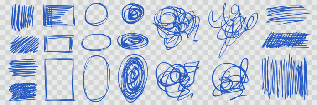 Messy pen scribble pack, blue vector icons