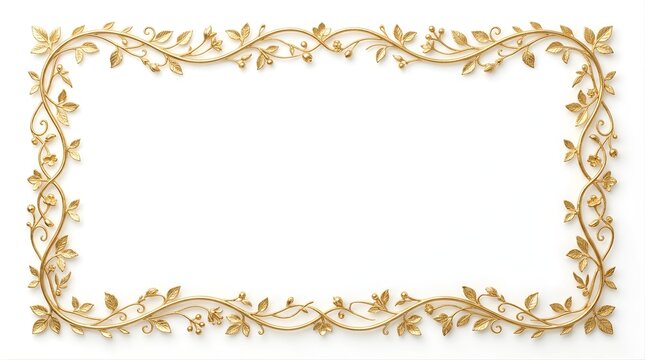 Elegant gold floral frame with ornamental vines on white background