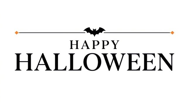 Happy halloween minimalist typography with a small bat and horizontal divider