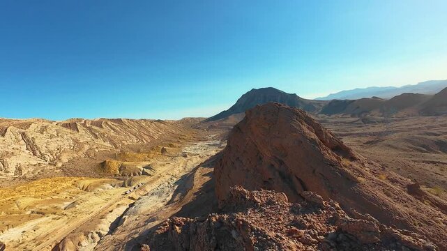 Aerial FPV Desert Mountain Ridge Las Vegas Nevada Lava Butte Road Fly Through