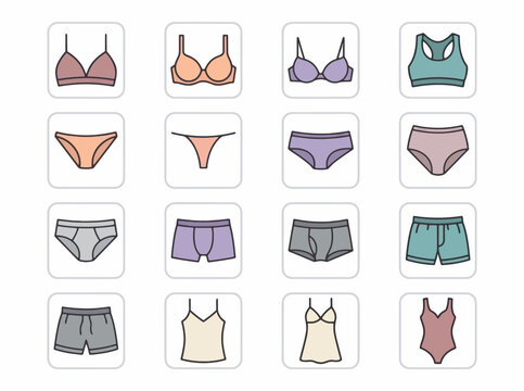 Set of underwear and lingerie icons for fashion retail and clothing store web design