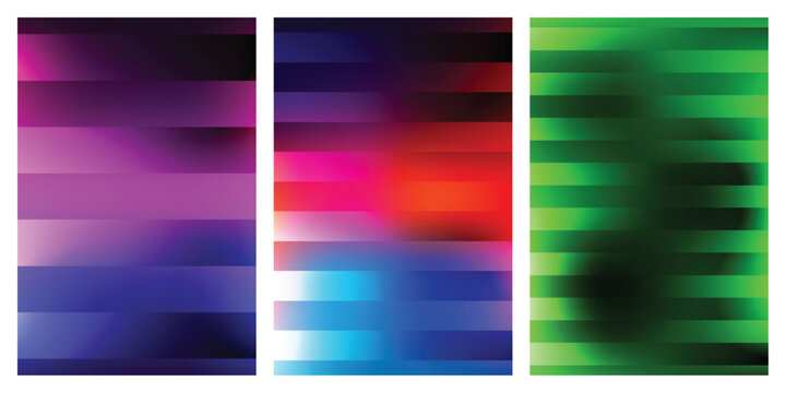 Abstract Gradient Glitch Background Set with Colorful Horizontal Lines, Digital Distortion, Neon Light and Modern Technology Texture Vector illustration. 
