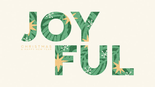 Trendy Christmas and New Year cover. Vector illustration with typography design, hand-drawn stars and snowflakes on fir tree branches for design of  branding, holiday events, packaging, banners, cards