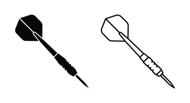 Two darts presented in a black and white line silhouette style