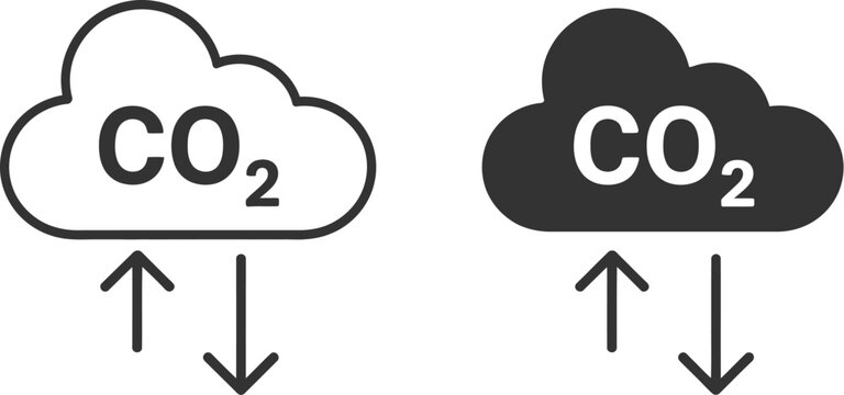Low carbon dioxide icon representing reduced emissions, clean energy, environmental protection, sustainability, climate action, and green technology.