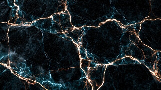 Abstract black marble texture with glowing neon veins