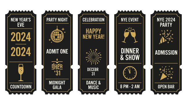 New Year's Eve party ticket and event pass templates.