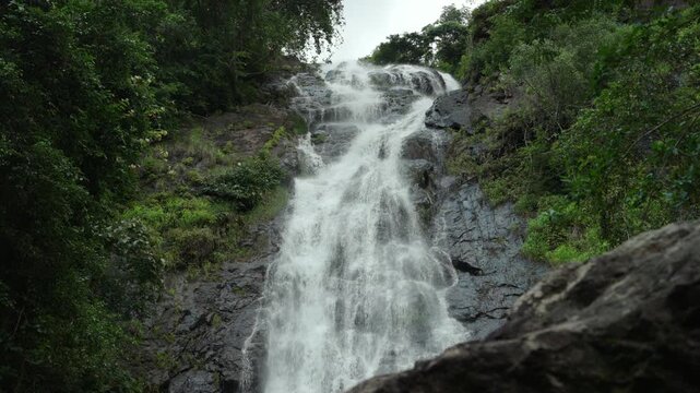 Beautiful waterfall flowing through lush nature. Freshwater sustains life and ecosystems while highlighting water conservation biodiversity and environmental protection for a sustainable future.
