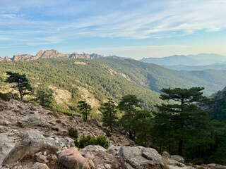 Fototapeta premium Paysage montagneux entre Bassetta et le refuge d’Asinau sur le GR20 en Corse
