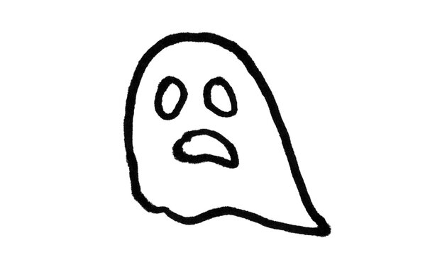 Hand-drawn doodle ghost with surprised face sketch black and white line art vector illustration
