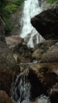 Beautiful waterfall flowing through lush nature. Freshwater sustains life and ecosystems while highlighting water conservation biodiversity and environmental protection for a sustainable future.
