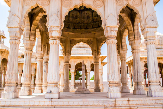 marble pillar at Devi Kund Sagar, royal cremation ground, Rajasthan India	