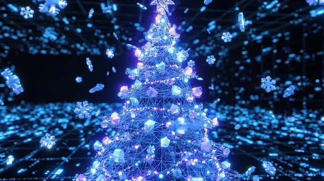 Blue Glowing Christmas Tree Particle Animation