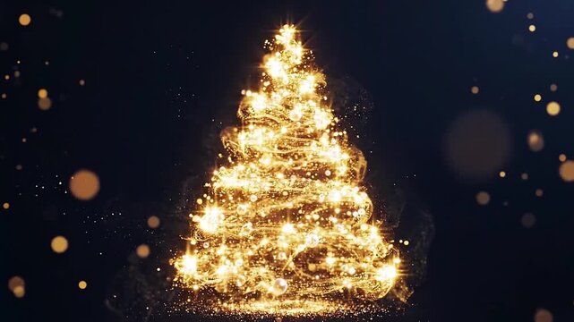 Gold Glowing Christmas Tree Particle Background