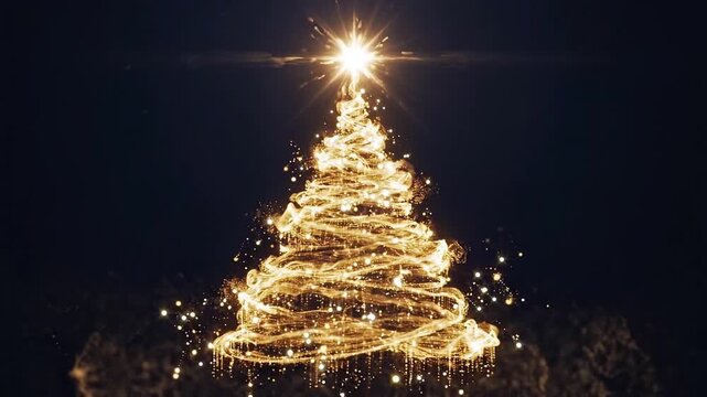 Golden Glowing Christmas Tree with Particles