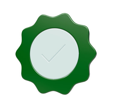 Green circular seal badge featuring light blue center circle plus subtle checkmark symbol isolated against plain white background surface