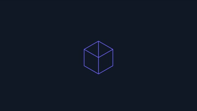 Minimalist rotating cube wireframe animation on dark 4k background, for technology and, digital projects