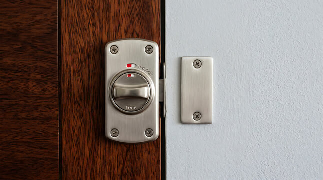 Matte black door lock with keyhole on wooden and white panels
