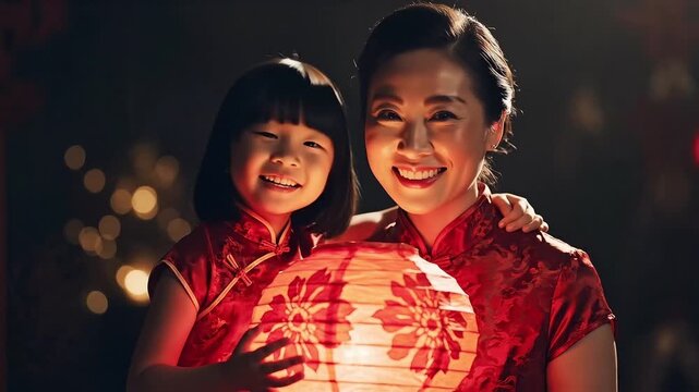 Mother and Daughter with Chinese Lanterns