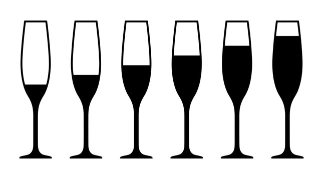 Sequence of champagne flute icons showing increasing liquid volume levels.