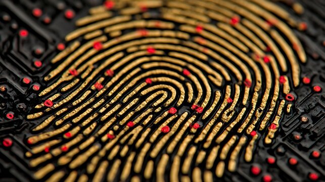 Red circuit board with gold electronic components and black wiring patterns on a dark background