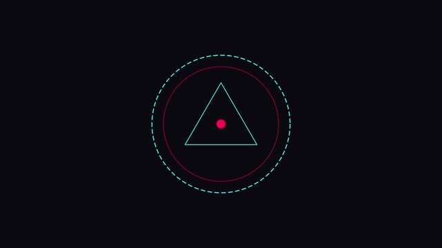 Minimalist neon triangle hud interface animation with pulsing circular 4k motion digital
