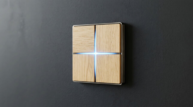 Minimalist smart light switch on dark wall rectangle