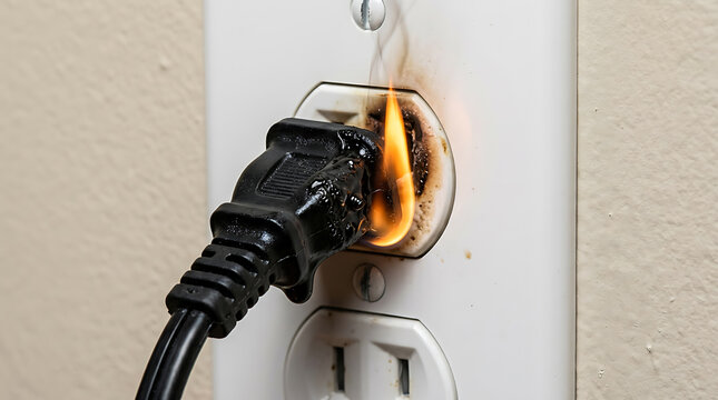 Burning plug catching fire and melting inside an electrical socket