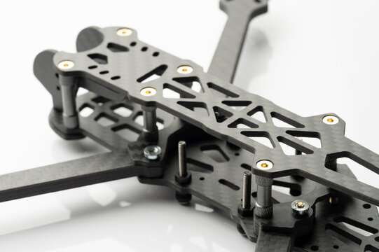 Drone frame parts on a white background for building a drone