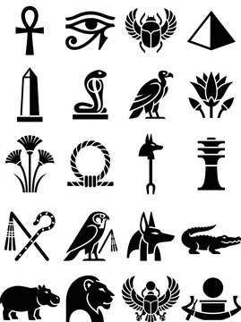 Egyptian Symbols Icon Set Black Vector Hieroglyphs Illustration