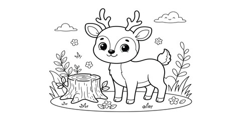 Fototapeta premium Charming deer illustration with floral elements on transparent background silhouette