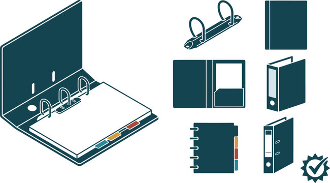 Set of various office binders and folders icons