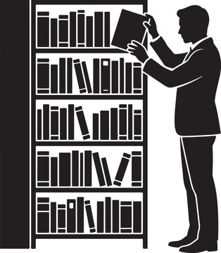 Man Choosing Book from Bookshelf Silhouette