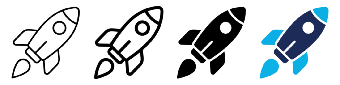 Rocket ship icon set with 4 vector elements, minimalist spaceship launch symbols, flat business startup graphics for web design
