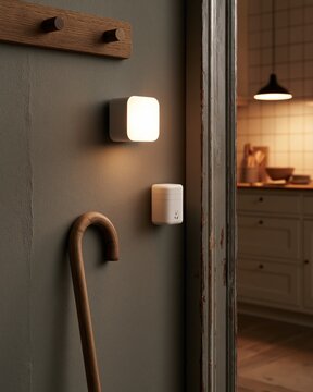 Plug-in Night Light with Wooden Cane Hook in Warm Entryway