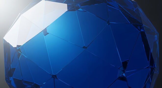 Abstract Blue and White Geometric Sphere with Light Flare.