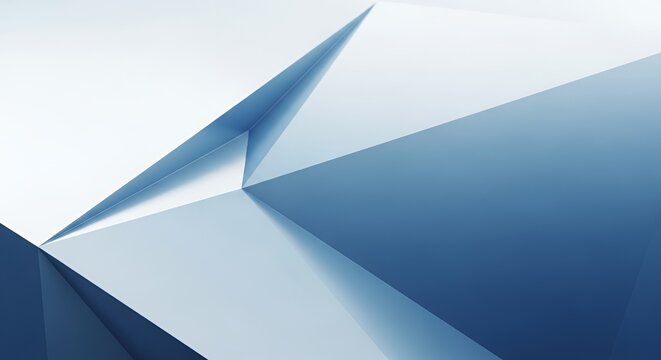Abstract Blue and White Geometric Shapes with Sharp Angles and Gradient Tones.