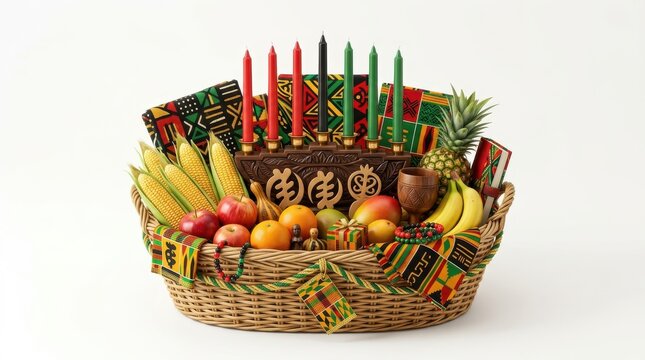 Kwanzaa gift basket with candles and fruit