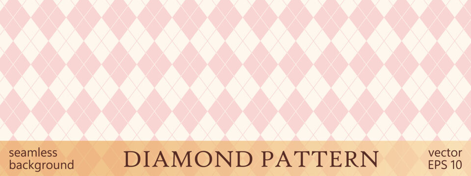 Baby background ribbon with pattern diamond bow and floral seamless vector. Cute stripe pastel with pink delicate illustration and wrapping check geo. Diamond elegant baby with pattern repeat.