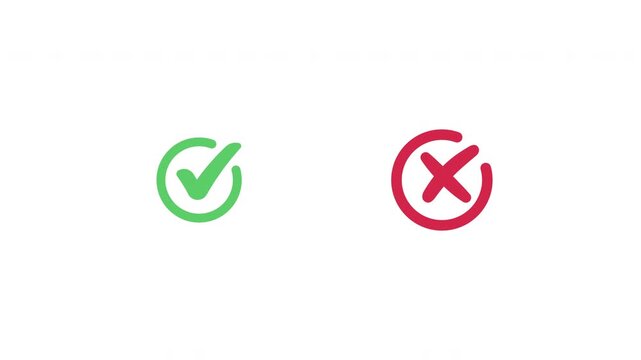Animated pop-up of tick and cross icon. Video footage of yes or no, true or false isolated on white background