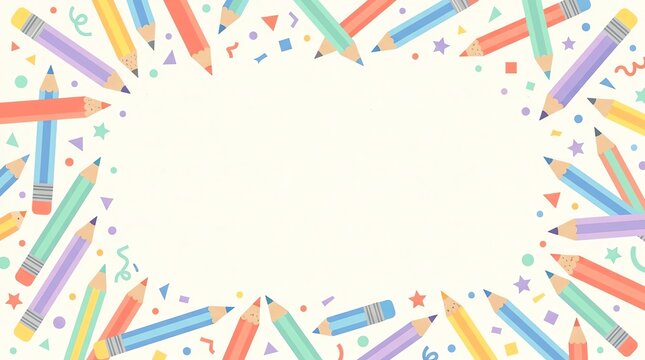 Colorful watercolor pencil frame with copy space for back to school design and creative art projects